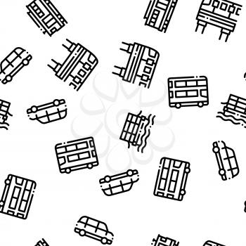 Public Transport Seamless Pattern Vector. Trolleybus And Bus, Tramway And Train Illustration