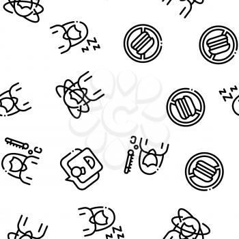 Symptomps Of Pregnancy Seamless Pattern Vector. Fatigue And Nausea, Food Aversion And Frequent Urination, Constipation And Faintness Symptomps Of Pregnancy Illustration