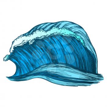 Rushing Wind Tropical Ocean Marine Wave Vector. Great Standing Marine Purl Storm Tidal Stream Surf Water. Motion Nature Aquatic Tsunami Power Color Illustration