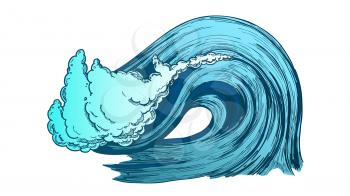 Breaking Atlantic Ocean Marine Wave Storm Vector. Great Giant Water Wave With Foam Underwater Earthquake Epicenter. Motion Nature Aquatic Tsunami Color Illustration