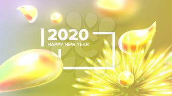 Beautiful Happy New Year Xmas 2020 Banner Vector. Realistic Striped Christmas-tree Balls And Number 2020 Two Thousand Twenty Decorated Glints Background. Creative Post Card 3d Illustration