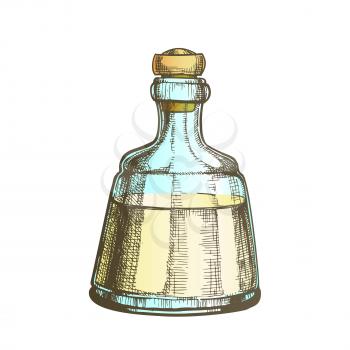 Decorative Crystal Carafe Tequila Drink Vector. Mexican Alcoholic Beverage In Elegance Closed Glass Bottle. Color Mockup Liquid Package For Celebrative Table. Illustration