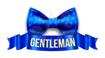Gentleman Label Vector. Design. Blue Ribbon. Vintage Style. Bow Tie Illustration