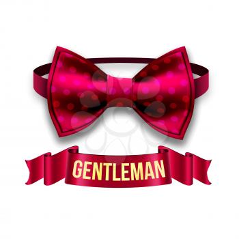 Gentleman Label Vector. Design. Elegant Style. Red Ribbon. Bow Tie Illustration