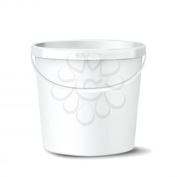 Plastic Bucket Vector. White Claen Empty Blank. Classic Jar With Handle For Paint. Container. Mockup Realistic Illustration