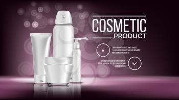 Cosmetic Bottle Package Vector. Sale Flyer. Empty Plastic. White Package. 3D Mockup Realistic Illustration
