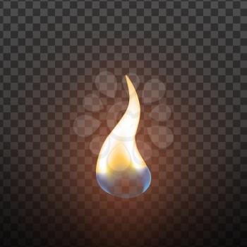 Realistic Candlelight Fire Element Design Vector. Red Hot Burning Fire Flame Or Matchstick Light Of Candle Decoration Closeup Isolated On Transparency Grid Background. 3d Illustration