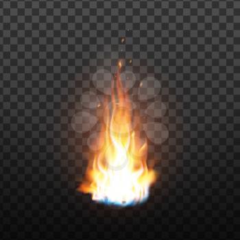 Animation Burning Fire With Sparks Effect Vector. Red Burn Hot Flickering Fire With Smoke And Blaze Glowing Particles. Colorful Image On Transparency Grid Background. 3d Illustration