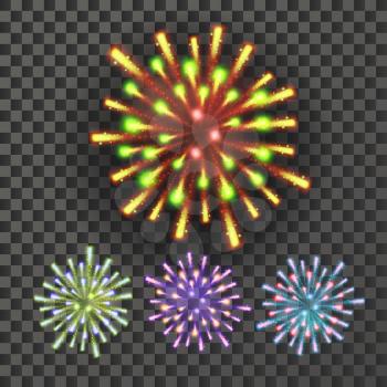 Firework Vector. Night Carnival Light. Isolated On Transparent Background Realistic Illustration
