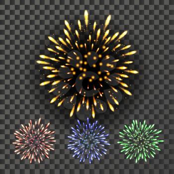 Firework Vector. Bursting Sparkling Star Petard Light Effect. Isolated On Transparent Background Realistic Illustration