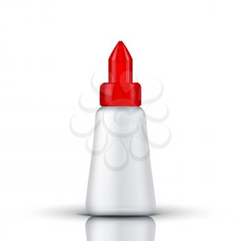White Plastic Bottle Of Glue With Red Top Vector. Bottle Container With Superglue Gel For Fixing. Using For Bonding And Repair. Realistic Mockup For Liquid. Isolated 3d Illustration