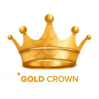 Gold Crown Vector. Nobility Baroque Object. Isolated Realistic Illustration