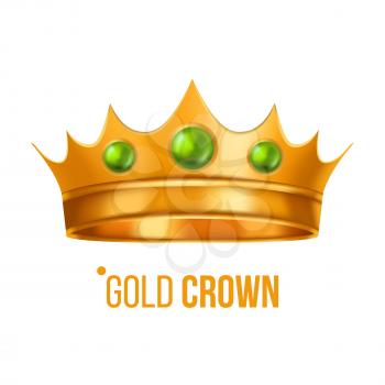 Gold Crown Vector. Luxury Monarchy Symbol. Isolated Realistic Illustration
