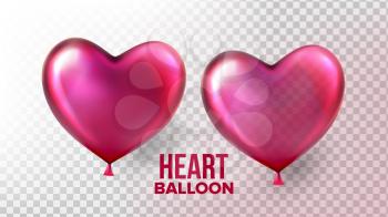 Heart Balloon Vector. Transparent 3D Realistic Balloon In Form Of Heart. Celebration Design. Colorful Element. Illustration
