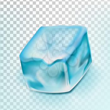Ice Cube Isolated Transpatrent Vector. Blue Ice Water Block. Cool Glass Drink. Iced Liquid. Realistic Illustration