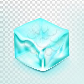 Ice Cube Isolated Transpatrent Vector. Blue Ice Water Block. Cool Glass Drink. Realistic Illustration