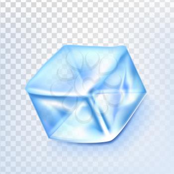 Ice Cube Isolated Transpatrent Vector. Fresh Piece. Square Bright Aqua Symbol. Realistic Illustration