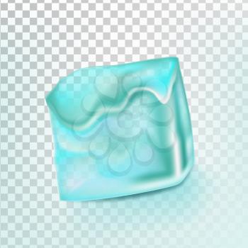 Ice Cube Isolated Transpatrent Vector. Frost Freeze Design Effect. Fresh Piece. Square Bright Aqua Symbol. Realistic Illustration