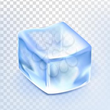 Ice Cube Isolated Transpatrent Vector. Fresh Piece. Square Bright Aqua Symbol. Realistic Illustration