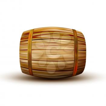 Brown Lying Vintage Wooden Barrel Side View Vector. Standard Barrel For Making, Storage And Shipping Alcoholic Beverage Rum Production. Closeup Object Equipment Realistic 3d Illustration