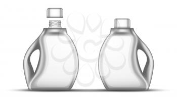 Blank White Bleach Plastic Bottle With Cap Vector. Closed And Opened Bottle For Clear Wash Whiten Chemical Liquid Laundry Clothes. Container For Bleaching Fluid Realistic 3d Illustration