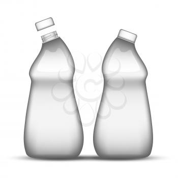 Blank Rinsing Machine Clean Plastic Bottle Vector. Closed And Opened Bottle For Rinse Aid Wash Plate Or Clothes Chemical Liquid. Concept Template Package For Rinser Substance Realistic 3d Illustration