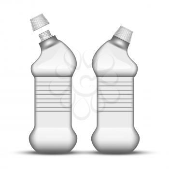 Blank Universal Cleaner Plastic Bottle Vector. Closed And Opened Bottle For Cleaning Substance For Polishing Wooden Furniture Chemical Liquid. Template Detergent Container Realistic 3d Illustration