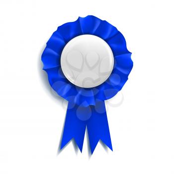 Blue Award Ribbon Vector. Certificate Banner. Celebration Tag. Advertising Event. 3D Realistic Illustration