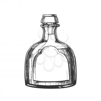 Blown Classic Mexican Tequila Glass Bottle Vector. Hand Drawn Modern Bottle With Blank Label For National Mexico Alcohol Drink Product. Made From Blue Agave Plant Beverage Package Cartoon Illustration