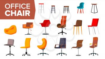 Chair Set Vector. Office Creative Modern Desk Chairs. Interior Seat Design Element. Isolated Furniture Illustration