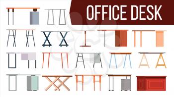 Office Desk Set Vector. Home Table. Office Creative Modern Desk. Interior Table Workplace Design Element. Work Space. Isolated Furniture Illustration