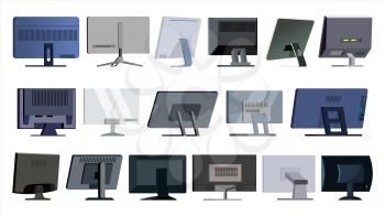 Monitor Set Vector. Modern Monitors, Laptop. Office, Home, Computer Monitors Screen, Digital Display. Different Types. Ultra HD Electronic PC Screen. Illustration