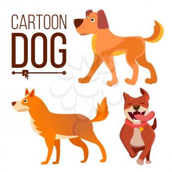 Cartoon Dog Set Vector. Funny Puppy Beasts. Happy Pet. Flat Illustration