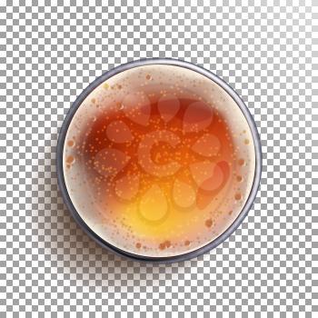 Beer Glass Top View Vector. Drink In A Glass. Alcohol Drink Realistic Isolated Illustration
