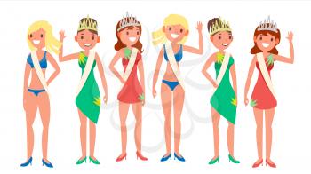 Beauty Pageant Vector. Fashionable Woman. Miss Universe. Isolated Illustration