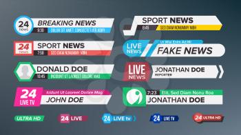 TV News Bars Set Vector. News Banner For TV Streaming. Full Hd, Live Stream. Isolated Illustration