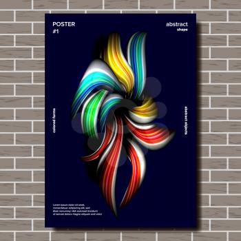 Liquid, Brush Poster Vector. Surreal Graphic. Multicolored Object Illustration