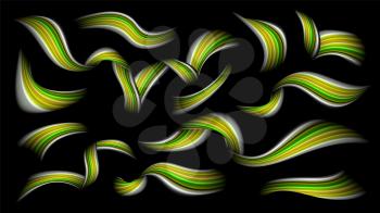 Abstract Brushstroke Set Vector. Yellow. Acrylic Paint Flow. Illustration