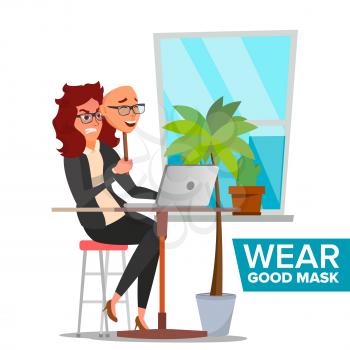Angry Woman Wear Good Mask Vector. Bad, Tired Female. Fake Person. Deceive Concept. Isolated Flat Cartoon Business Character Illustration