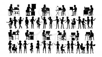 Business People Silhouette Set Vector. Male, Female. Group Outline. Person Shape.Professional Team. Formal Suit. Icon Pose. Social Conference. Leader Businesswomen Leadership Image Illustration