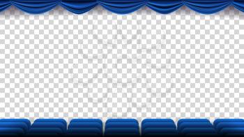 Cinema Chairs Vector. Film, Movie, Theater, Auditorium With Blue Seat, Chairs. Premiere Event Template. Super Show Isolated Illustration