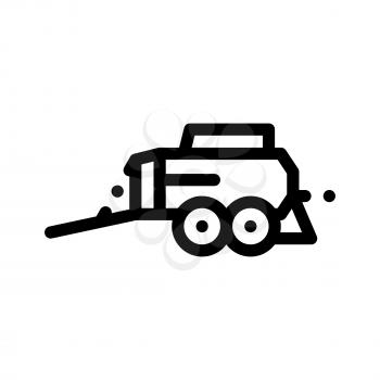 Hay Pressing Trailer Vehicle Vector Thin Line Icon. Agricultural Transport Crushing Tree Trailer Machinery Linear Pictogram. Industry Agronomy Machine Monochrome Contour Illustration