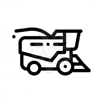 Farming Harvester Vehicle Vector Thin Line Icon. Agricultural Tractor Harvester For Harvesting Working On Farm Field. Ingathering Machine Linear Pictogram. Monochrome Contour Illustration