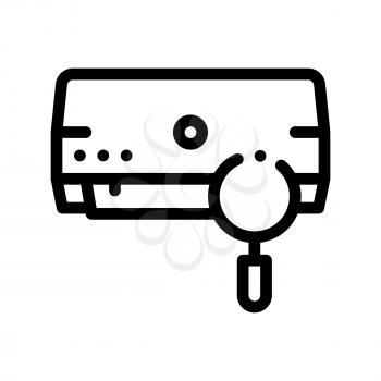Diagnosis Broken Conditioner Vector Thin Line Icon. Conditioner Technology Equipment Indoor Unit And Magnifier Linear Pictogram. Troubleshooting Air Conditioning Contour Illustration
