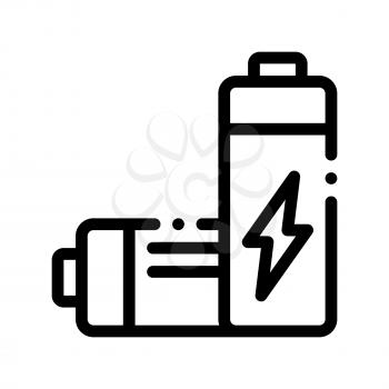 Useless Electric Battery Vector Thin Line Icon. Battery Industrial Environmental Pollution, Chemical Contamination Linear Pictogram. Dirty Soil, Water, Air Contour Illustration