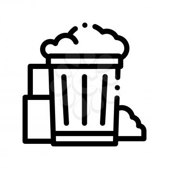 Container With Rubbish Trash Vector Thin Line Icon. Container With Refuse Garbage Materials Environmental Pollution, Chemical Linear Pictogram. Dirty Soil, Water, Air Contour Illustration