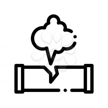 Gaz Pipe Break Pollution Vector Thin Line Icon. Damage Conduit Trumpet And Smog Environmental Pollution, Chemical, Radiological Contamination Linear Pictogram. Dirty Air Contour Illustration