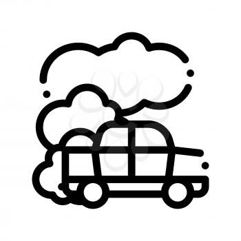Car Co2 Carbonic Oxide Air Vector Thin Line Icon. Car Exhaust Gaz Dirty Air Environmental Pollution Defilement Linear Pictogram. Atmospheric Impurity, Soil And Water Contour Illustration