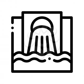 Waste Outpouring From Spout Vector Thin Line Icon. Industry Waste In Ocean Sea River Environmental Problem, Industrial Pollution, Contamination Linear Pictogram. Contour Illustration