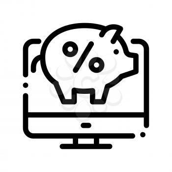 Computer Internet Deposit Vector Thin Line Icon. Online Transactions, Secure Financial Internet Banking Payment Operation Linear Pictogram. Moneybox Percent Pig Contour Illustration